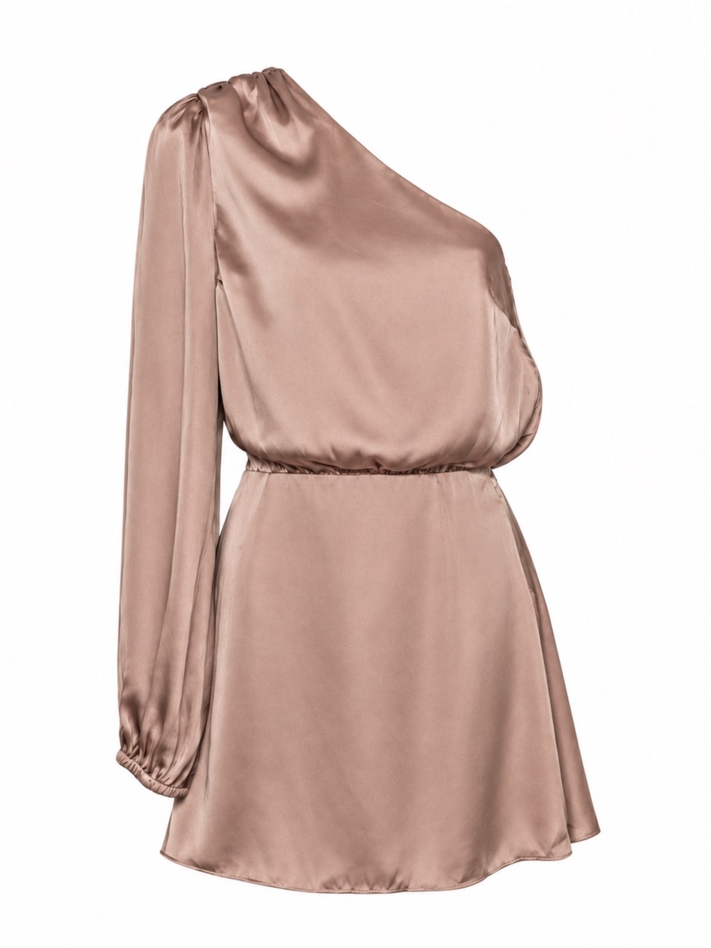 Lovers + Friends Taupe Satin One Shoulder Long Sleeve Mini Dress Small